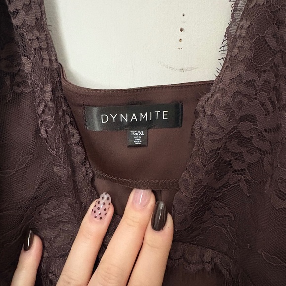 Dynamite Sage Lace Trim Satin Maxi Dress - Picture 5 of 5